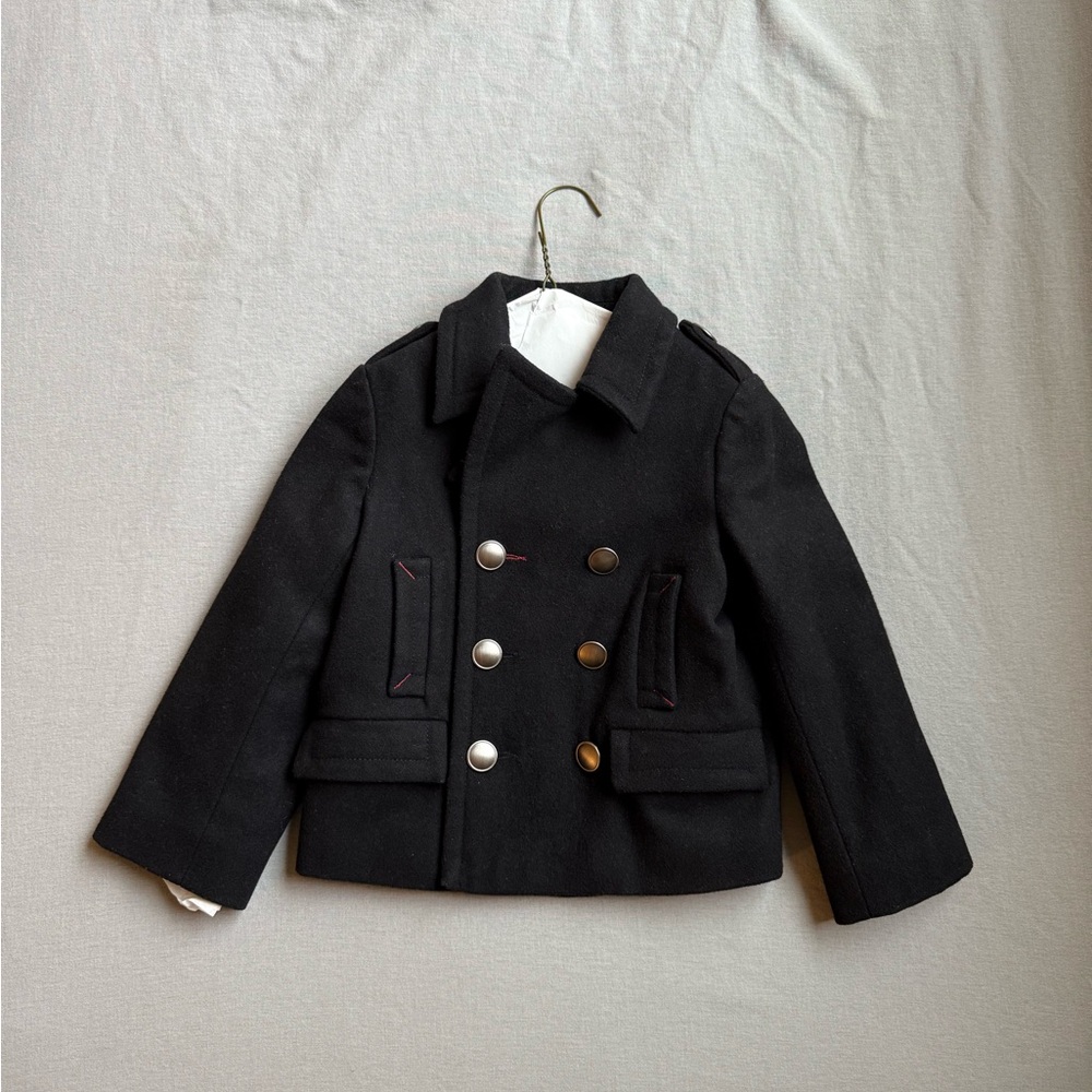Zara Kids Classic Black Peacoat with Metallic Buttons